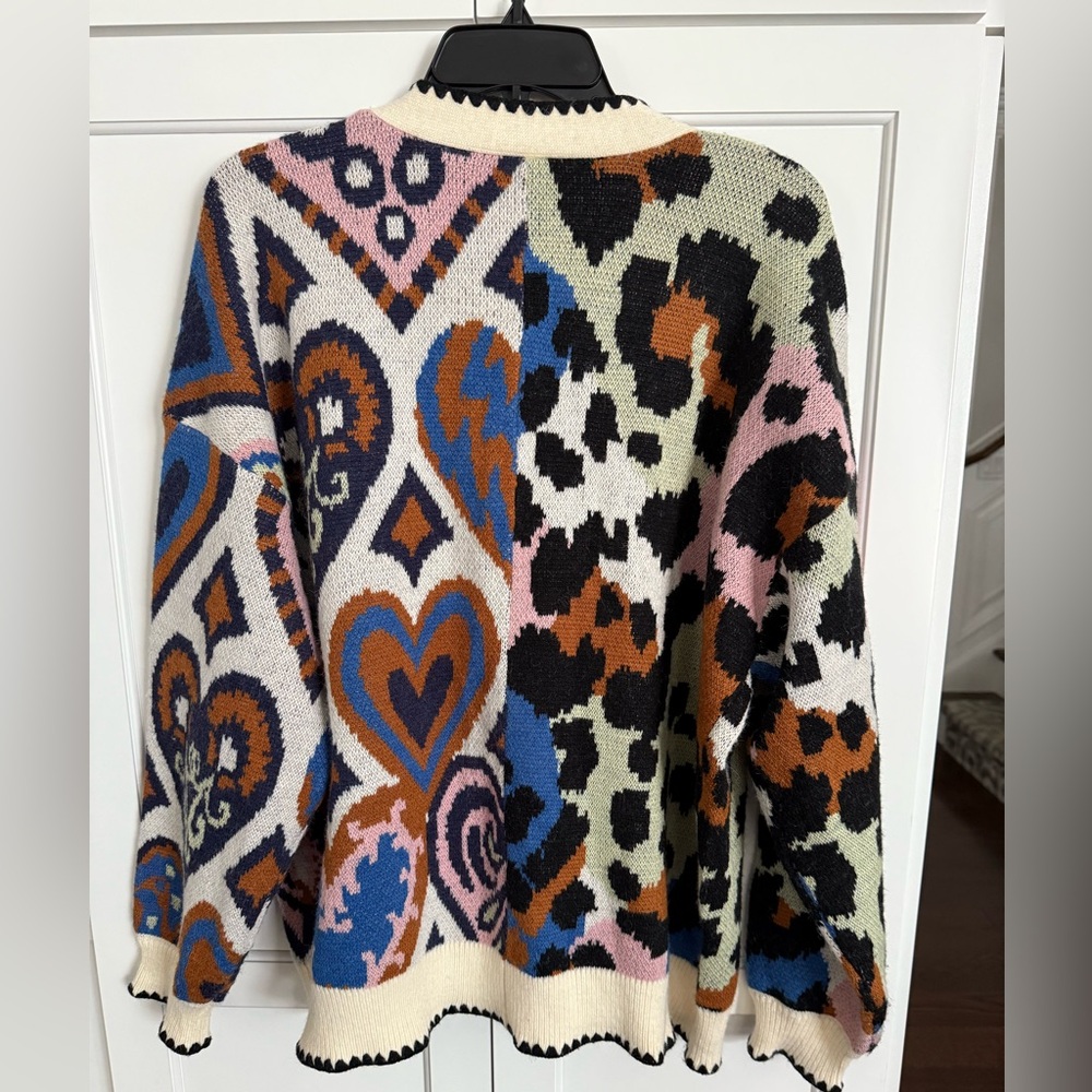 Farm Rio NEW Mixed Ikat Hearts Knit Cardigan - Picture 3 of 13